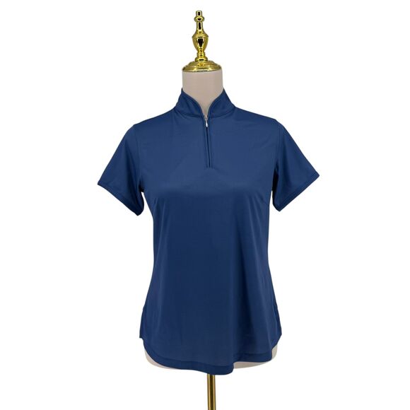 Fringe Golf Shirt Size SMALL Blue Peony Mock Neck 1/4 Zip Short Sleeve UPF 50+ - Picture 2 of 11